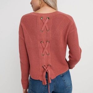 Lucky Brand Back Lace Up Pullover Sweater